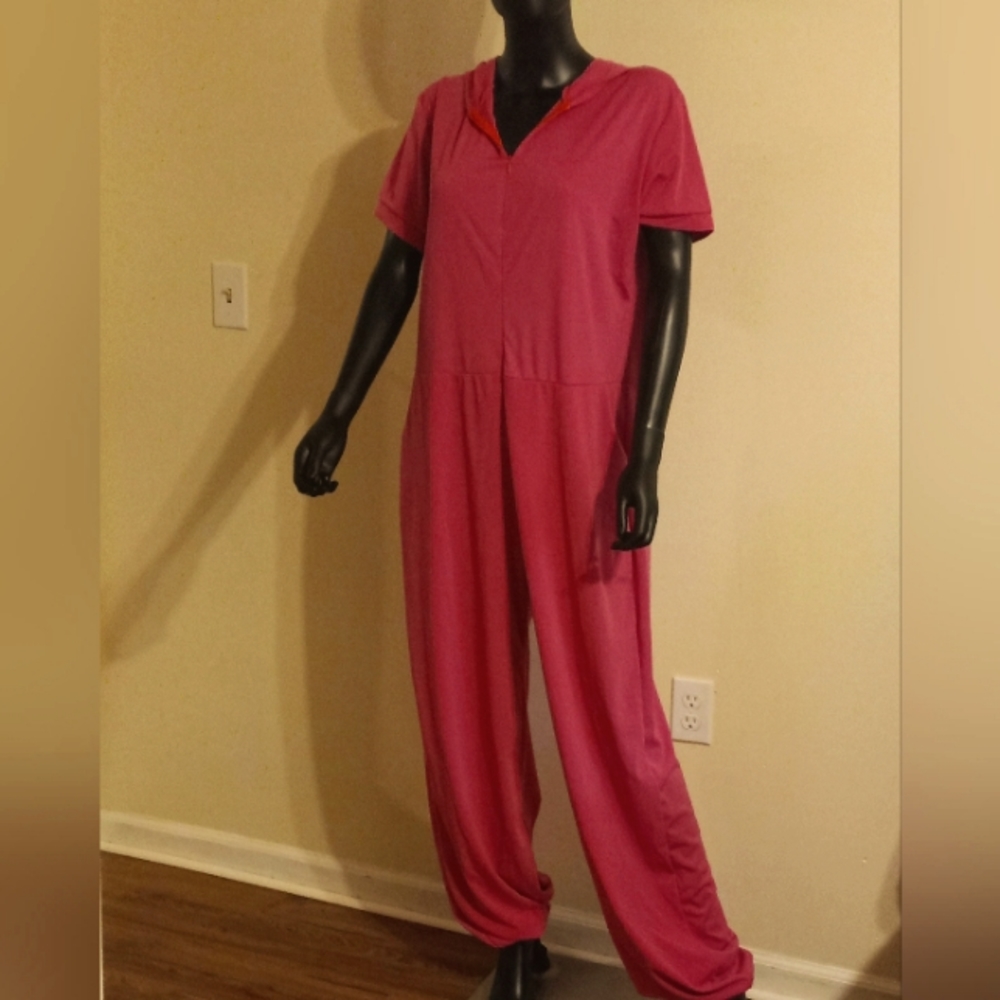 Sassy Chic Warm Pink Hooded Jumpsuit Plus Size